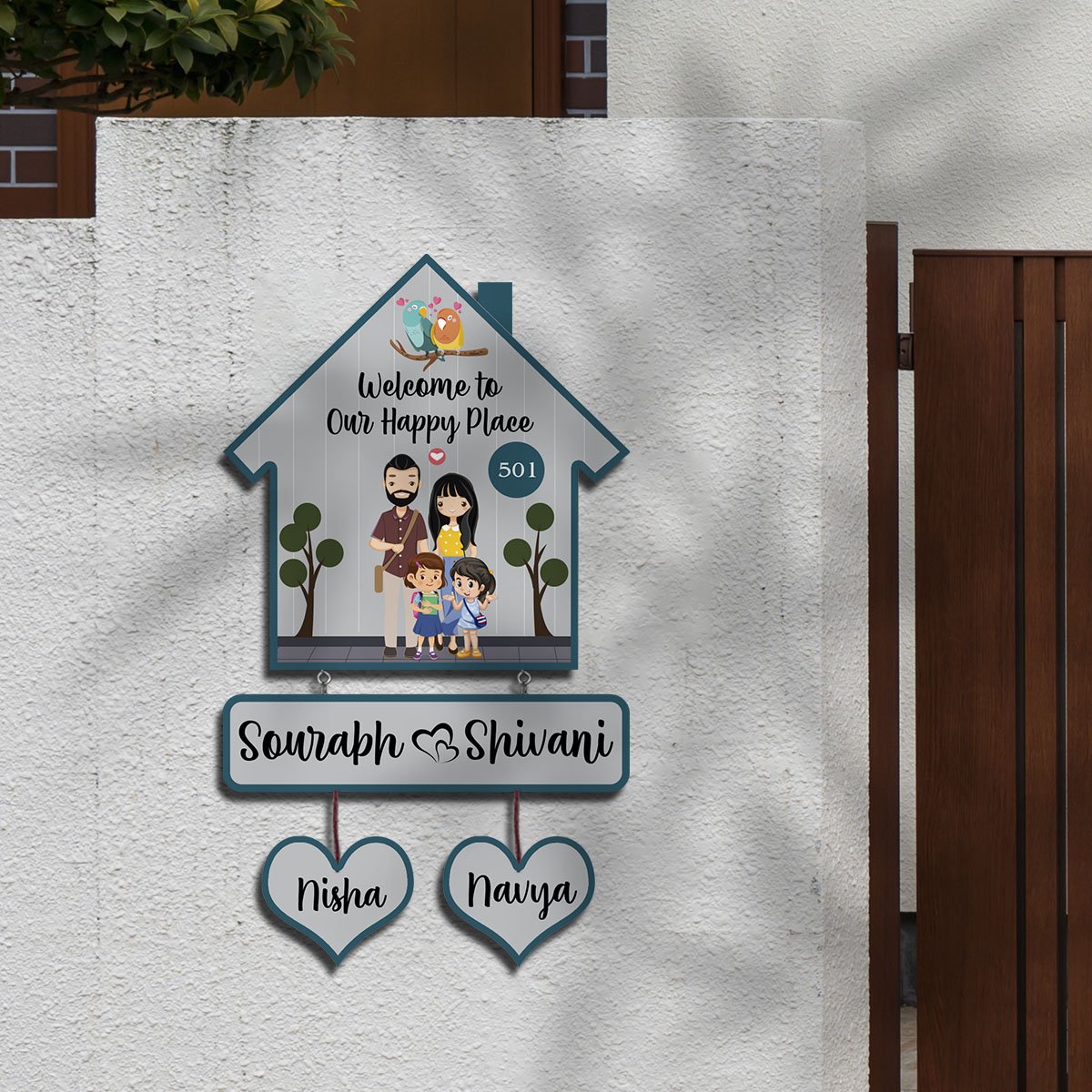 Family Name Plate – House-Shape Silhouette Set - Sblossom