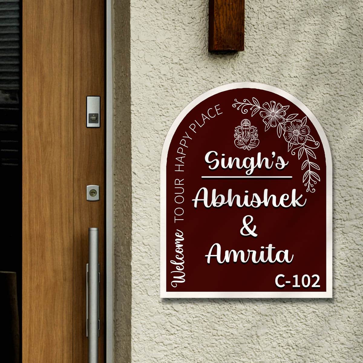 Family Name Plate – Maroon Ganesha Welcome Arch - Sblossom