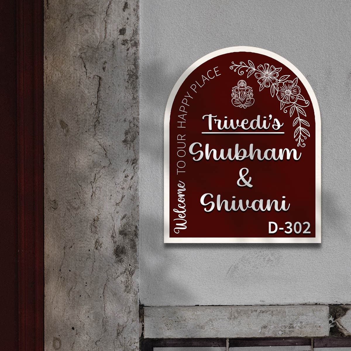 Family Name Plate – Maroon Ganesha Welcome Arch - Sblossom