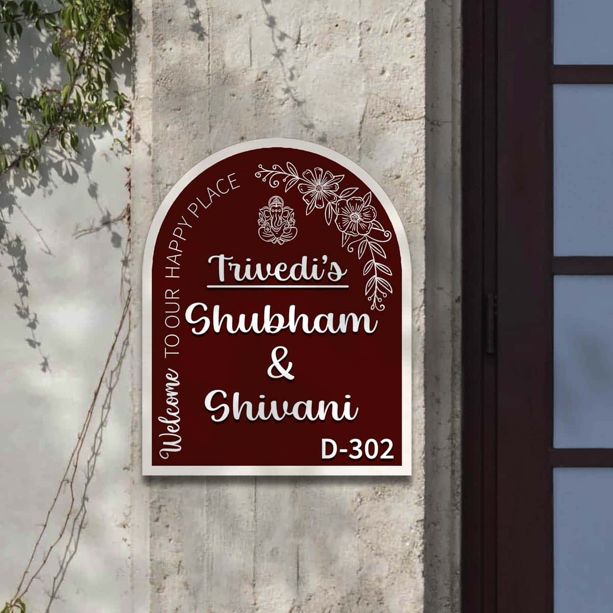 Family Name Plate – Maroon Ganesha Welcome Arch - Sblossom