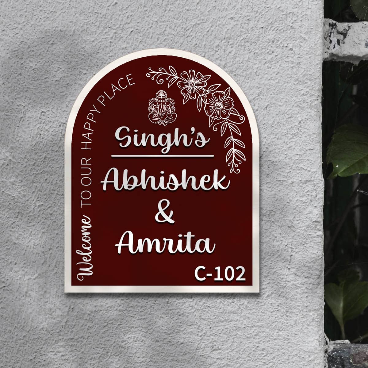 Family Name Plate – Maroon Ganesha Welcome Arch - Sblossom