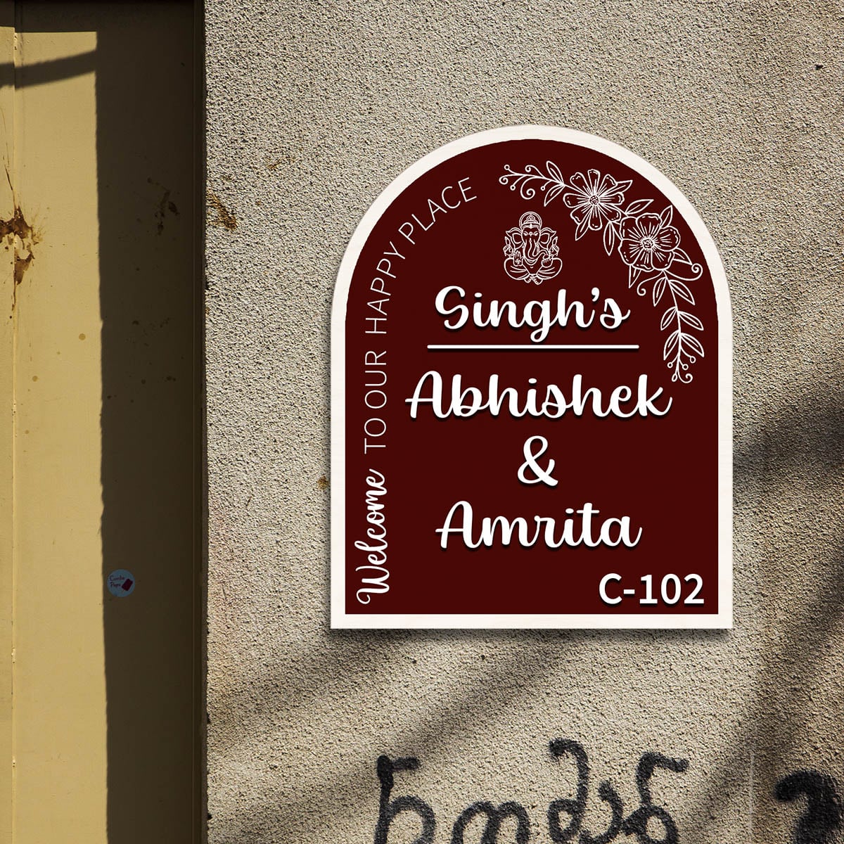Family Name Plate – Maroon Ganesha Welcome Arch - Sblossom