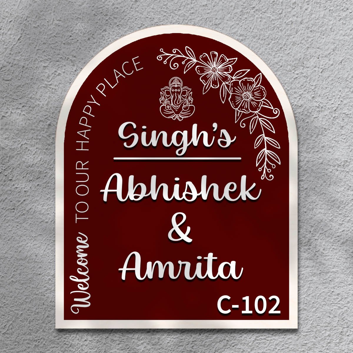 Family Name Plate – Maroon Ganesha Welcome Arch - Sblossom