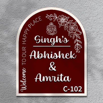Family Name Plate – Maroon Ganesha Welcome Arch - Sblossom