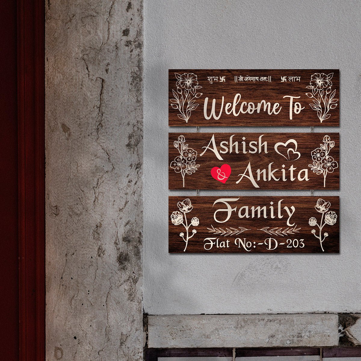Family Stack Name Plate – Three Panels with Blessing - Sblossom