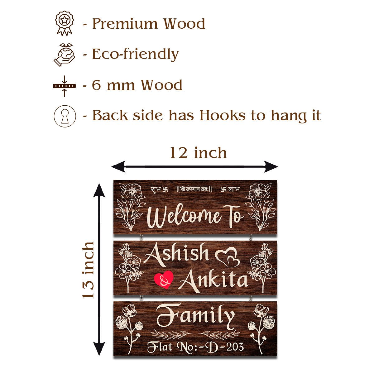 Family Stack Name Plate – Three Panels with Blessing - Sblossom