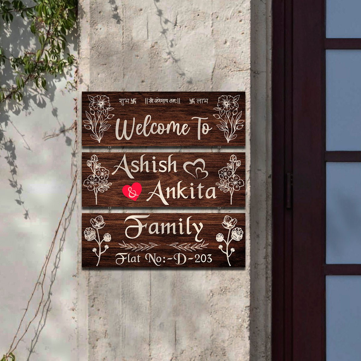 Family Stack Name Plate – Three Panels with Blessing - Sblossom