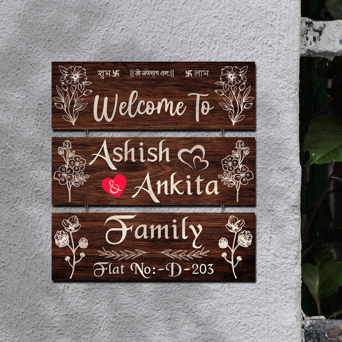 Family Stack Name Plate – Three Panels with Blessing - Sblossom