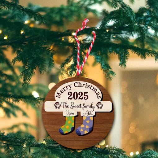 Family Stocking Christmas Ornament – Custom Names Wood - Sblossom