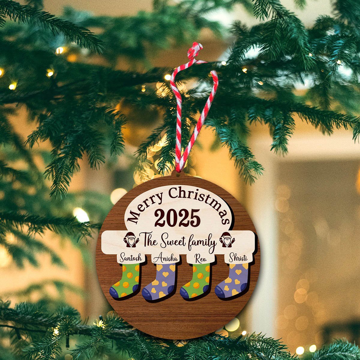Family Stocking Christmas Ornament – Custom Names Wood - Sblossom