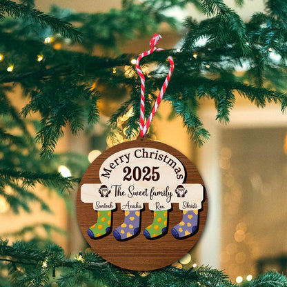 Family Stocking Christmas Ornament – Custom Names Wood - Sblossom