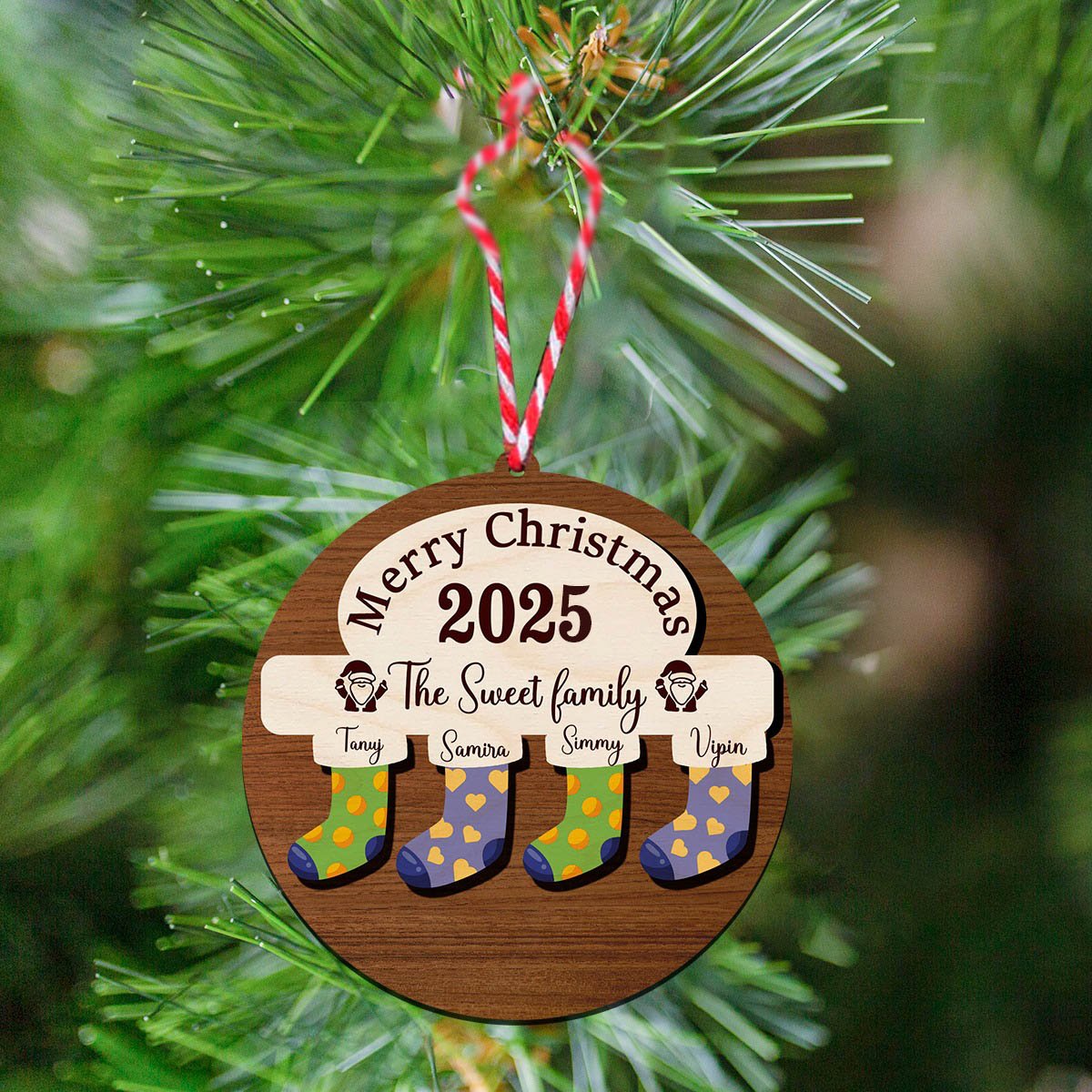 Family Stocking Christmas Ornament – Custom Names Wood - Sblossom
