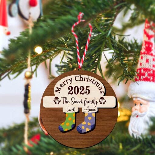 Family Stocking Christmas Ornament – Custom Names Wood - Sblossom