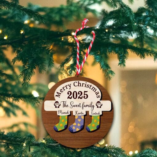 Family Stocking Christmas Ornament – Custom Names Wood - Sblossom