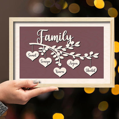 Family Tree Name Frame in Wood with Personalized Heart Name Tags - Sblossom