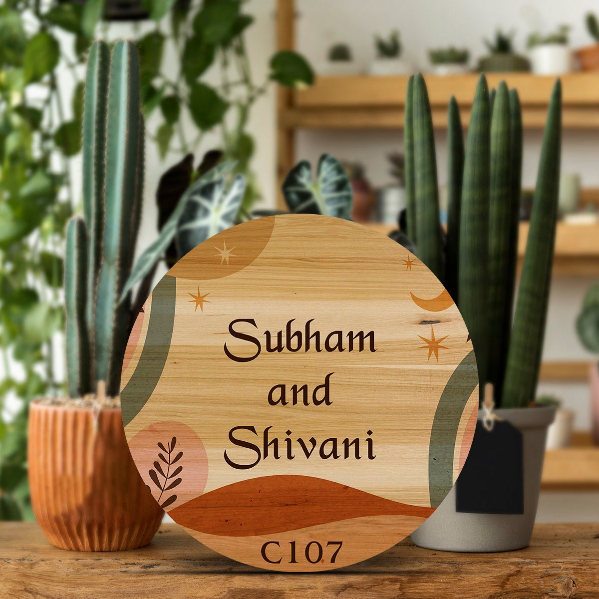 Fancy Name Plate for Home – Boho Abstract with Stars - Sblossom