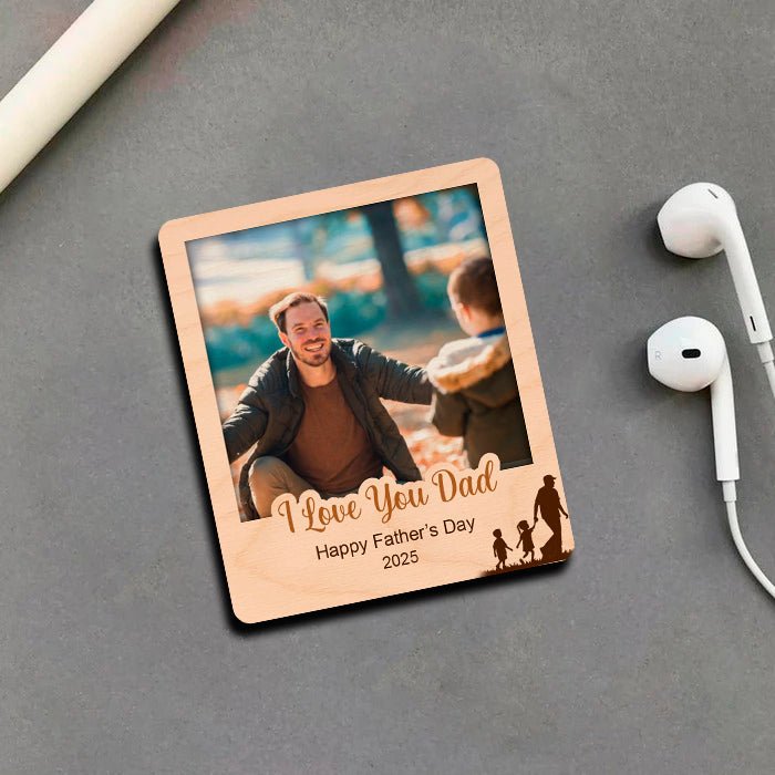 Father Kids Shadow Magnet – Personalized Wood Photo - Sblossom