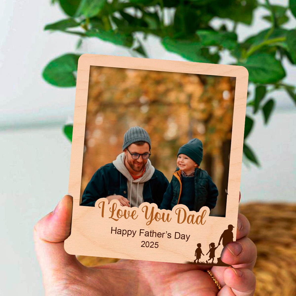 Father Kids Shadow Magnet – Personalized Wood Photo - Sblossom