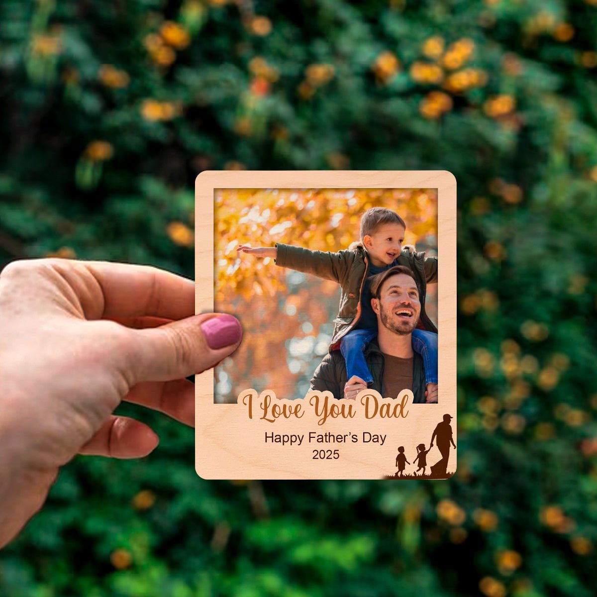 Father Kids Shadow Magnet – Personalized Wood Photo - Sblossom