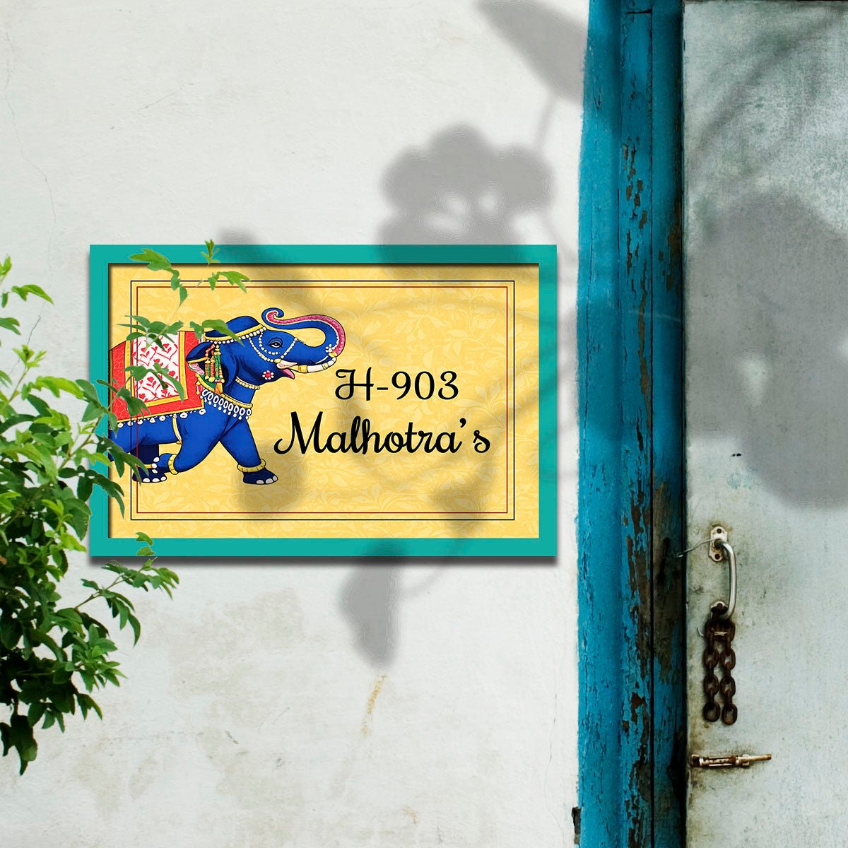 Flat Name Plate – Festive Elephant for Entrance Door - Sblossom