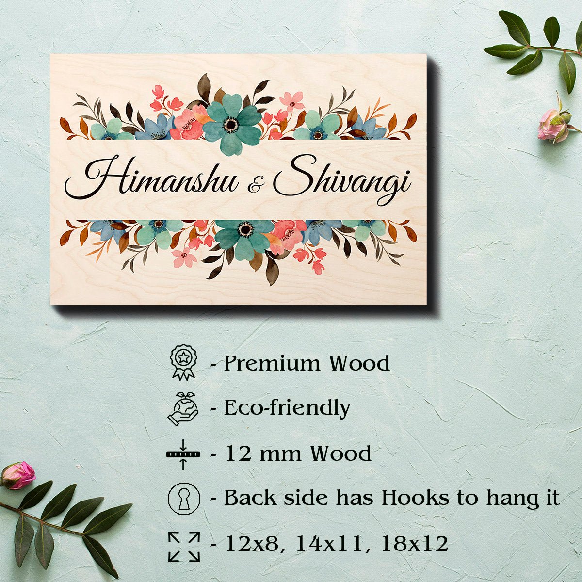 Floral Band Name Plate – Twin Bands for Main Door - Sblossom