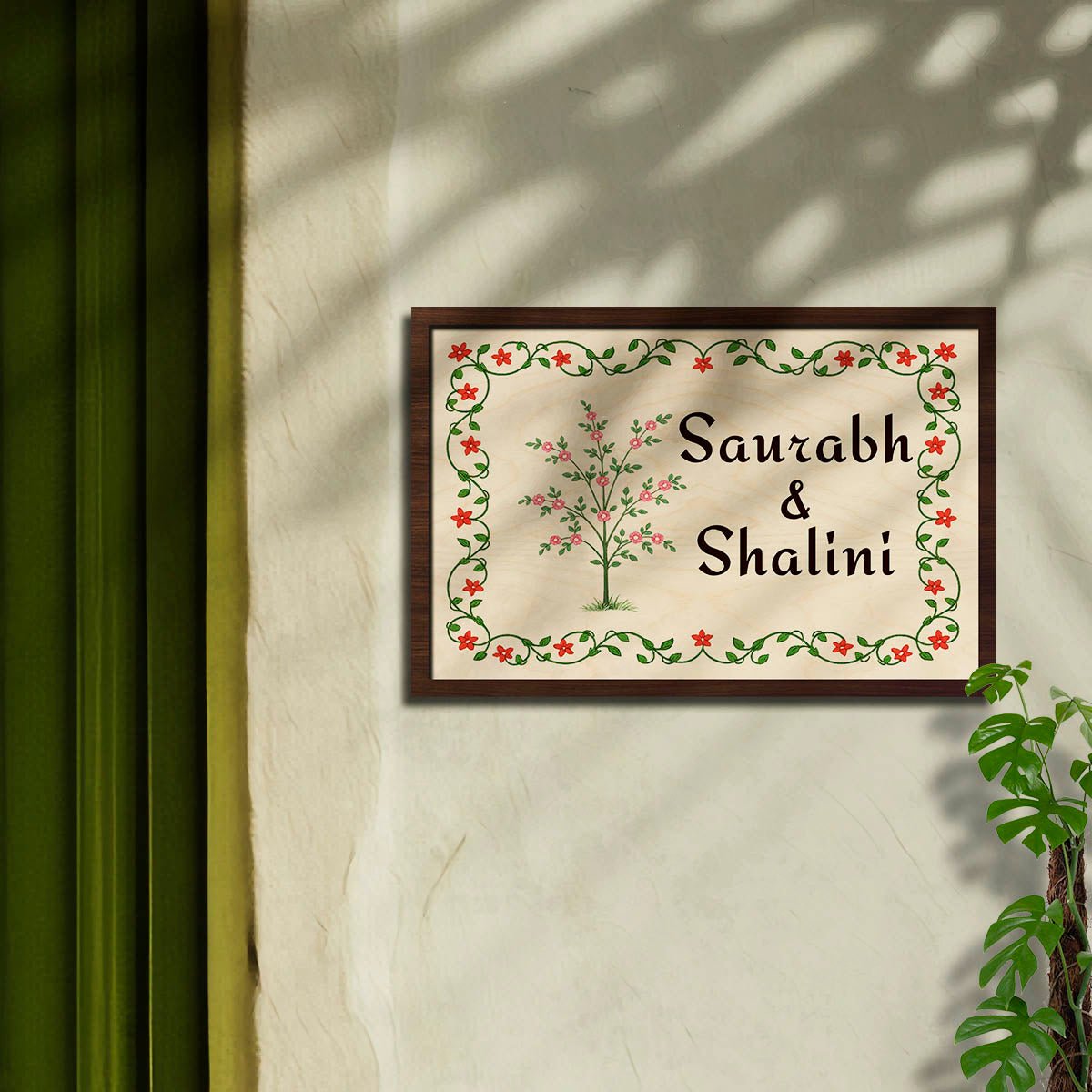 Floral Border Name Plate – Garden Vine Couple in 3D - Sblossom