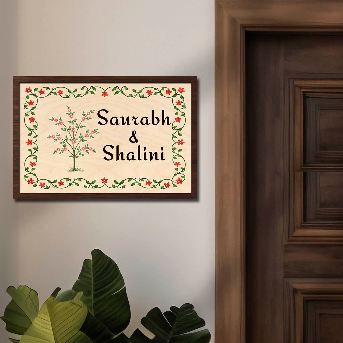 Floral Border Name Plate – Garden Vine Couple in 3D - Sblossom