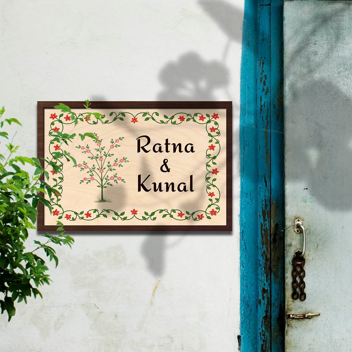 Floral Border Name Plate – Garden Vine Couple in 3D - Sblossom