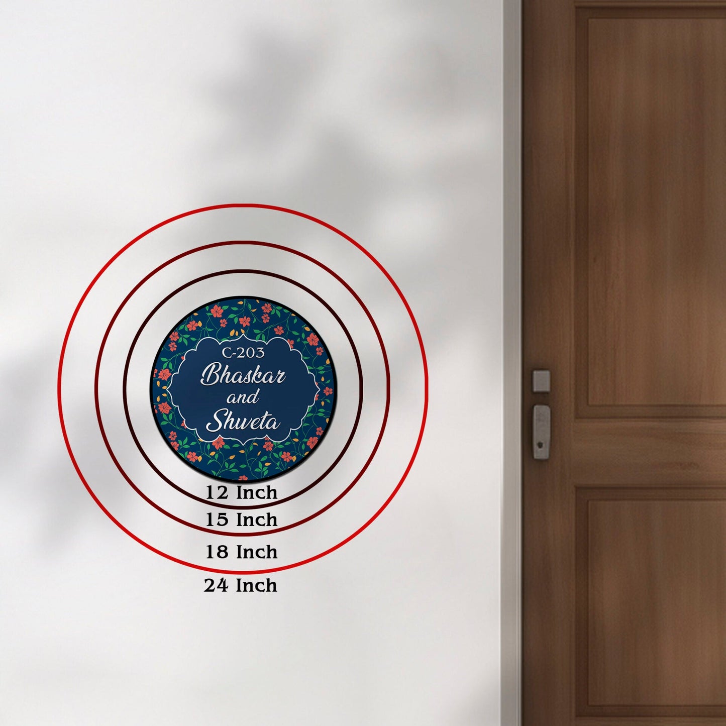 Floral Circular Name Plate – Blue Couple Design in 3D - Sblossom