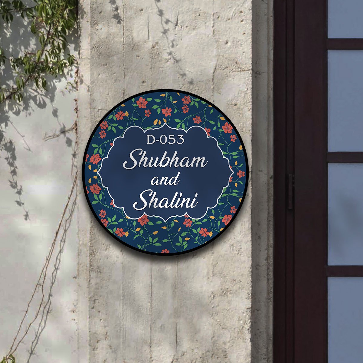 Floral Circular Name Plate – Blue Couple Design in 3D - Sblossom