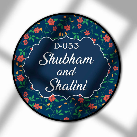 Floral Circular Name Plate – Blue Couple Design in 3D - Sblossom