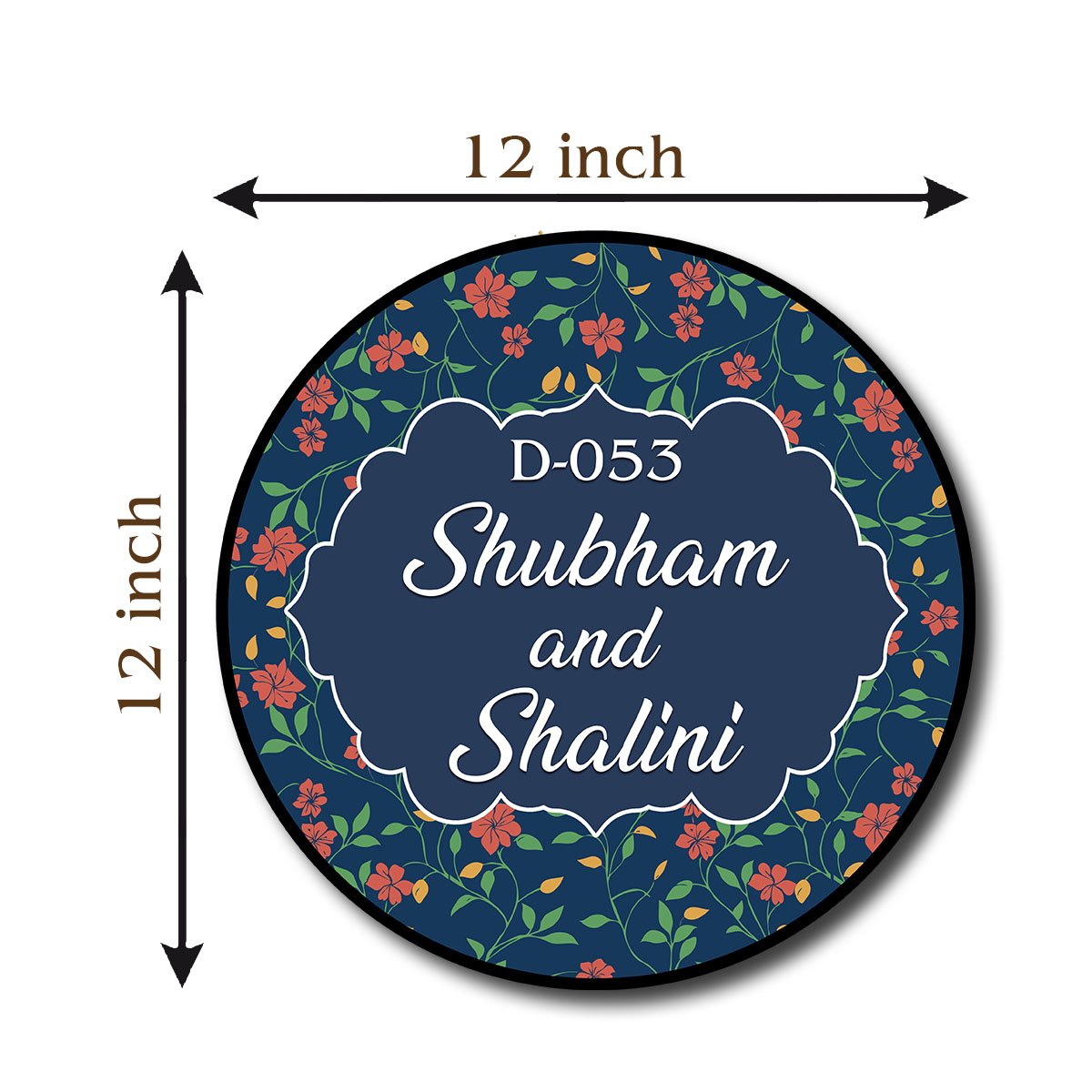 Floral Circular Name Plate – Blue Couple Design in 3D - Sblossom