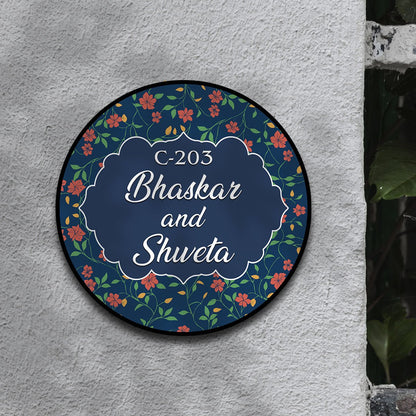 Floral Circular Name Plate – Blue Couple Design in 3D - Sblossom