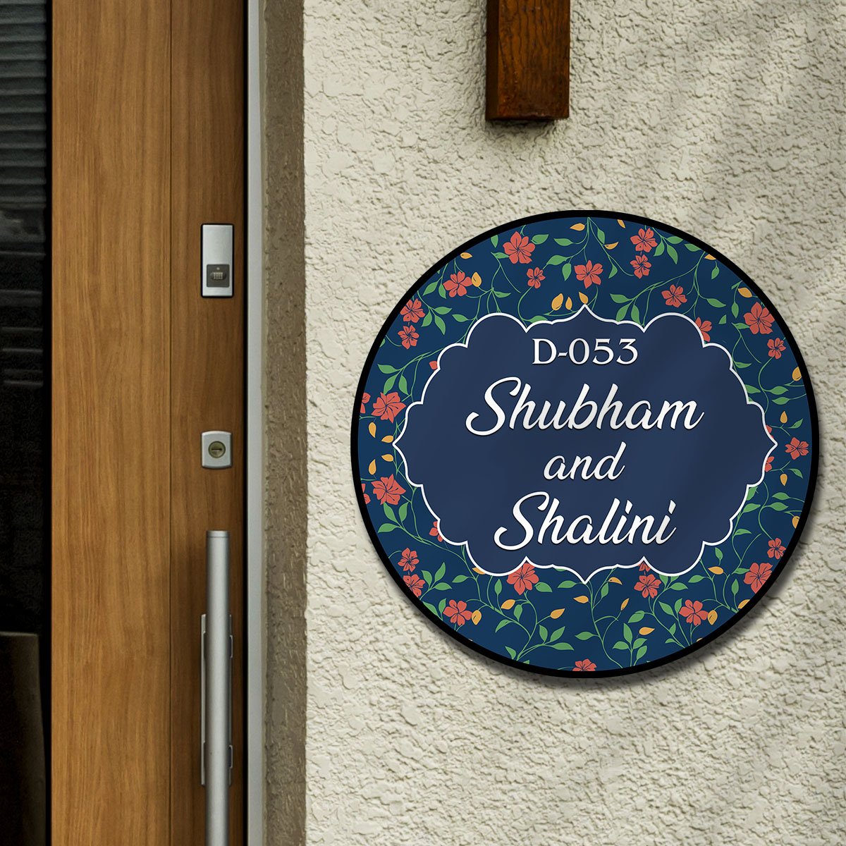 Floral Circular Name Plate – Blue Couple Design in 3D - Sblossom