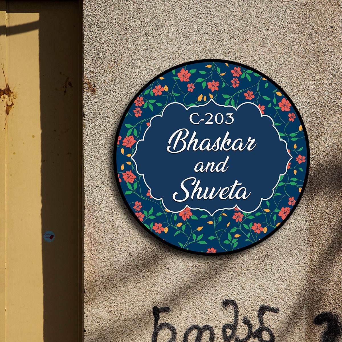 Floral Circular Name Plate – Blue Couple Design in 3D - Sblossom