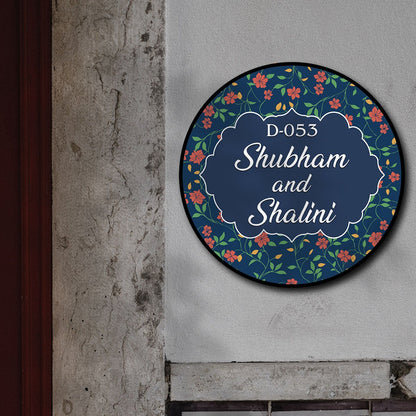 Floral Circular Name Plate – Blue Couple Design in 3D - Sblossom