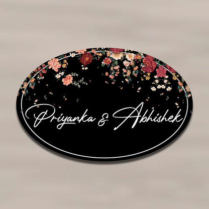 Floral Couple Name Plate – Cascading Blooms on Black Oval - Sblossom