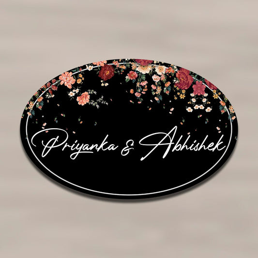 Floral Couple Name Plate – Cascading Blooms on Black Oval - Sblossom