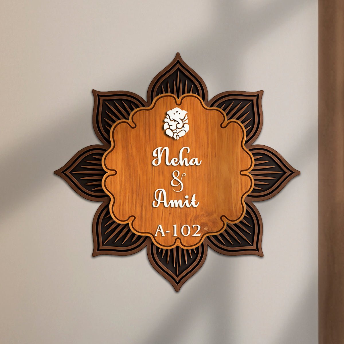 Floral Crest Name Plate – Petal Shape with Ganesha 3D - Sblossom