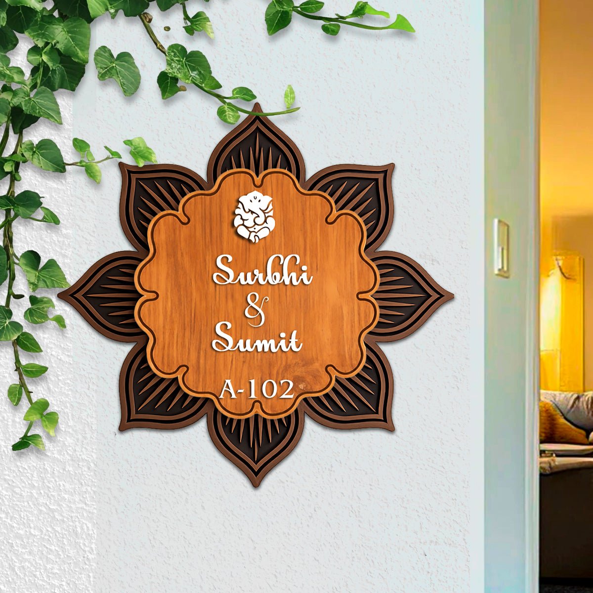 Floral Crest Name Plate – Petal Shape with Ganesha 3D - Sblossom