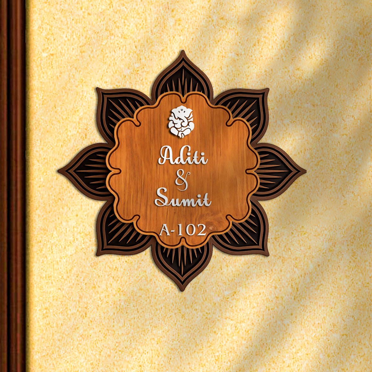 Floral Crest Name Plate – Petal Shape with Ganesha 3D - Sblossom
