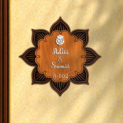 Floral Crest Name Plate – Petal Shape with Ganesha 3D - Sblossom