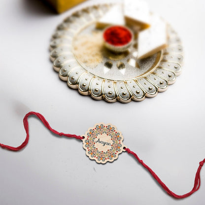 Floral Designer Rakhi – Wooden Custom Name for Brother - Sblossom