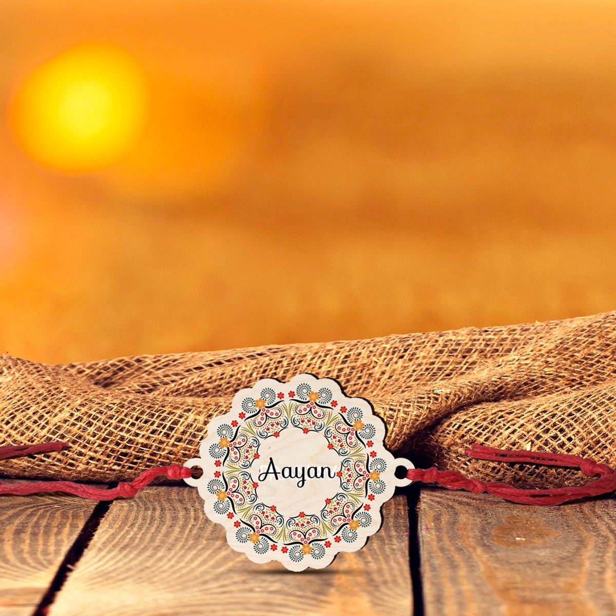 Floral Designer Rakhi – Wooden Custom Name for Brother - Sblossom