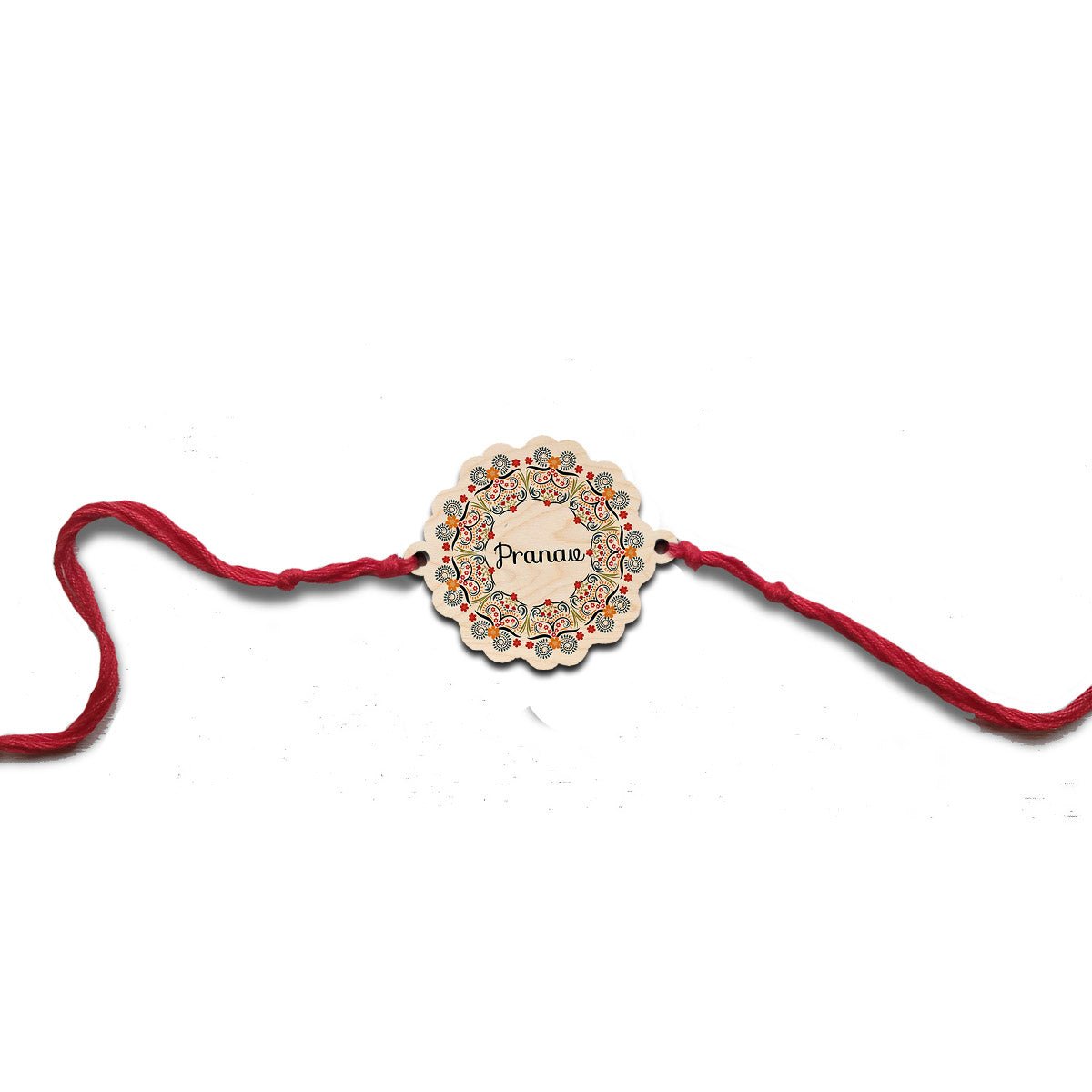 Floral Designer Rakhi – Wooden Custom Name for Brother - Sblossom
