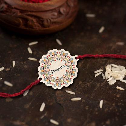 Floral Designer Rakhi – Wooden Custom Name for Brother - Sblossom
