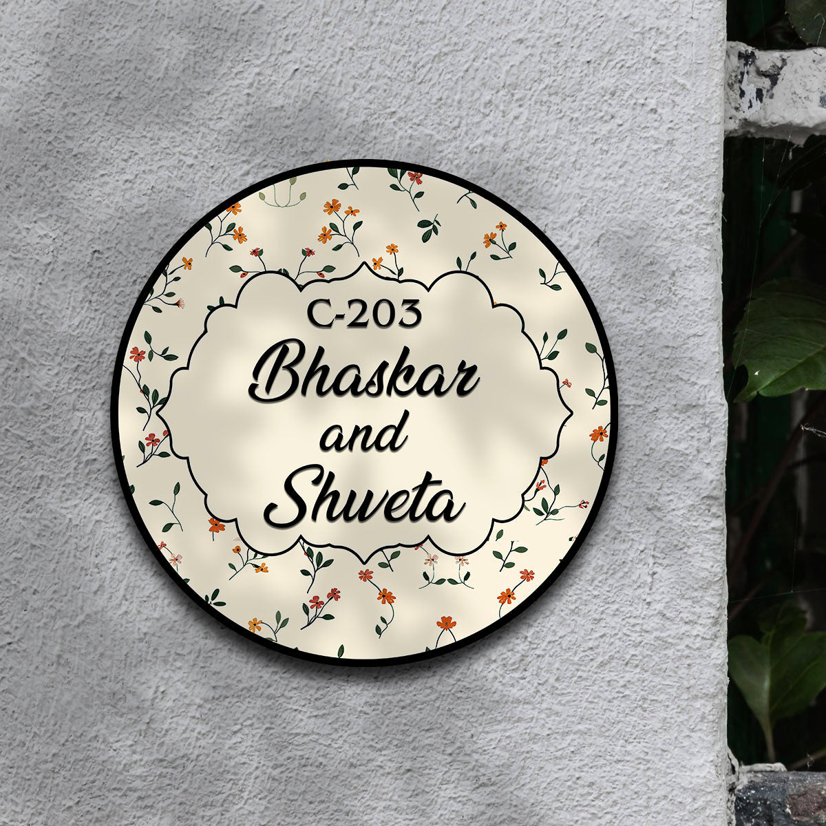 Floral Door Name Plate – Cream Cottage Print in 3D - Sblossom