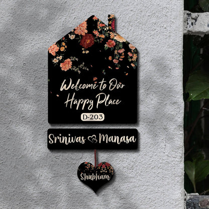 Floral Hut Name Board – Black Silhouette for House - Sblossom