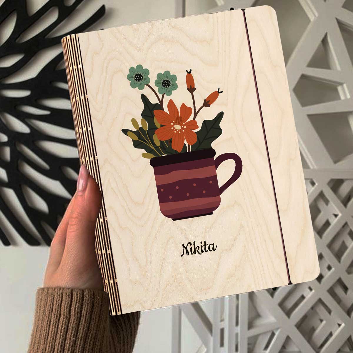 Floral Notebook Gift for Her – Personalized Wooden Cover - Sblossom