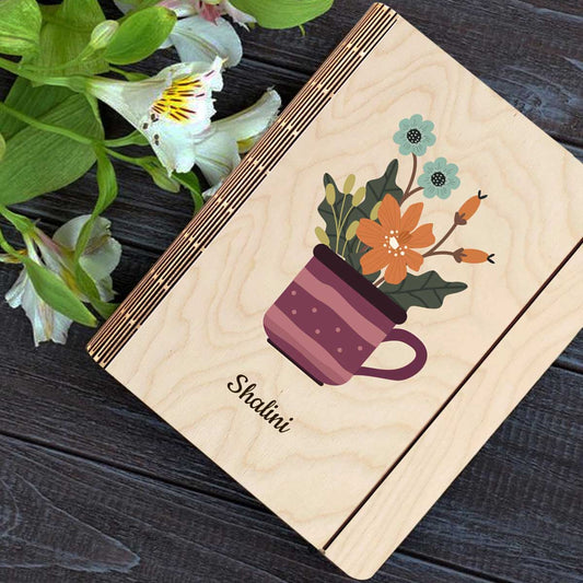 Floral Notebook Gift for Her – Personalized Wooden Cover - Sblossom